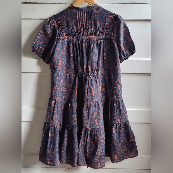 Anthropologie Current Air Navy & Rust Print Tiered Mini Baby Doll Dress | Medium - Picture 3 of 7